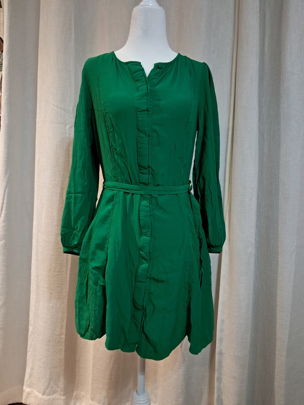 LOFT Kelly Green Long-Sleeve Belted Dress In 4P